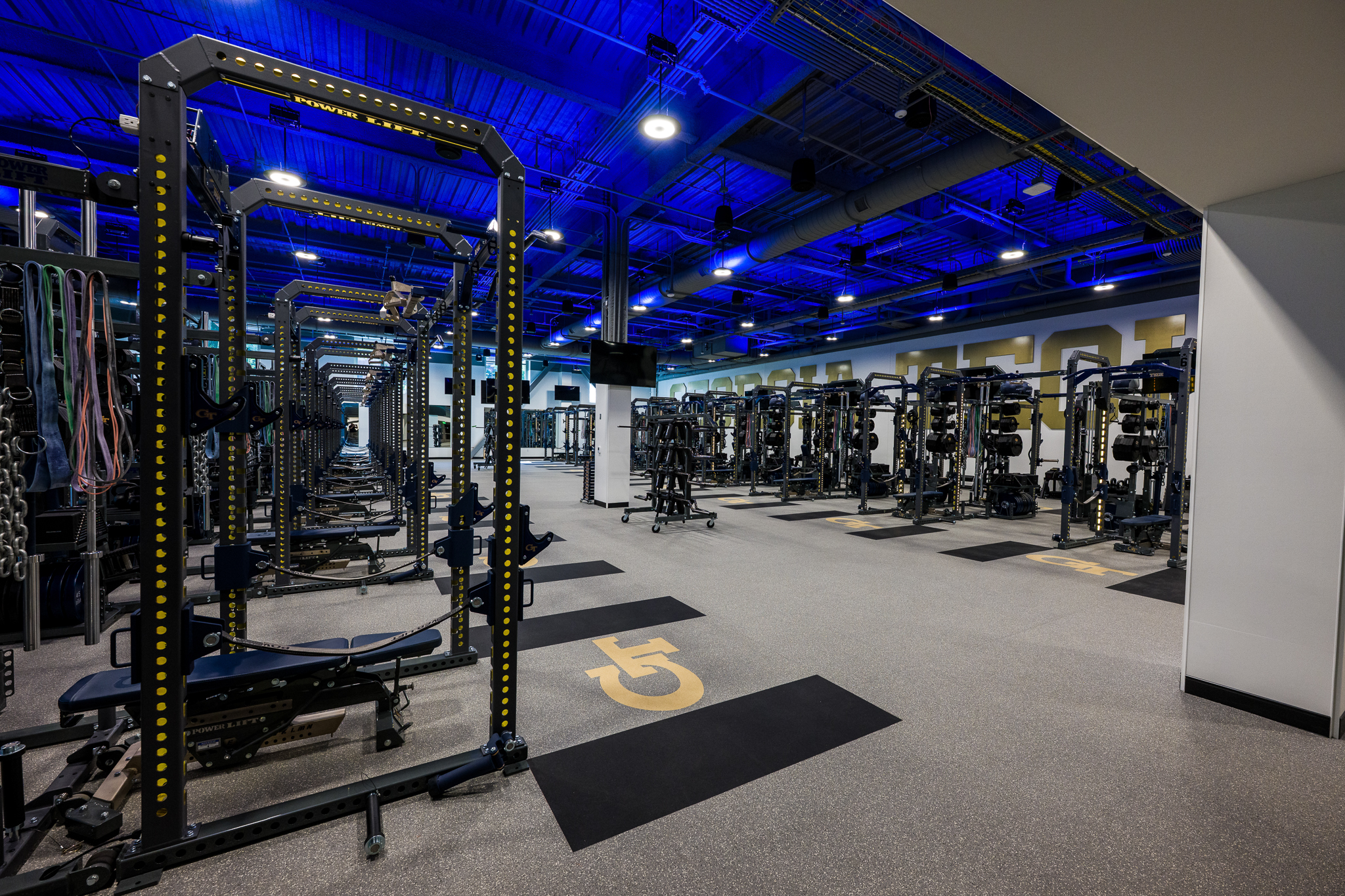 Georgia Tech Thomas A. Fanning Performance Center outfitted with custom Power Lift power racks
